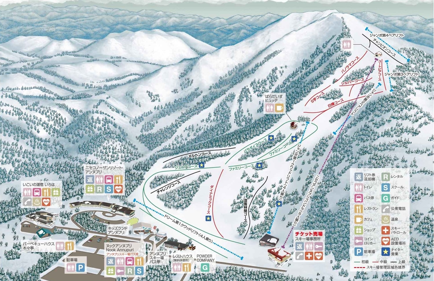 ニセコアンヌプリ国際スキー場 コースマップ　ゲート　積雪　天気　リフト券割引　ホテル